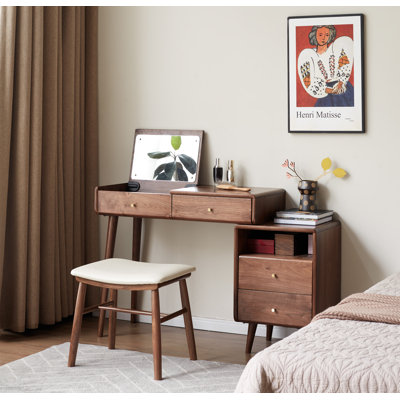 Tabouret de maquillage en noyer massif