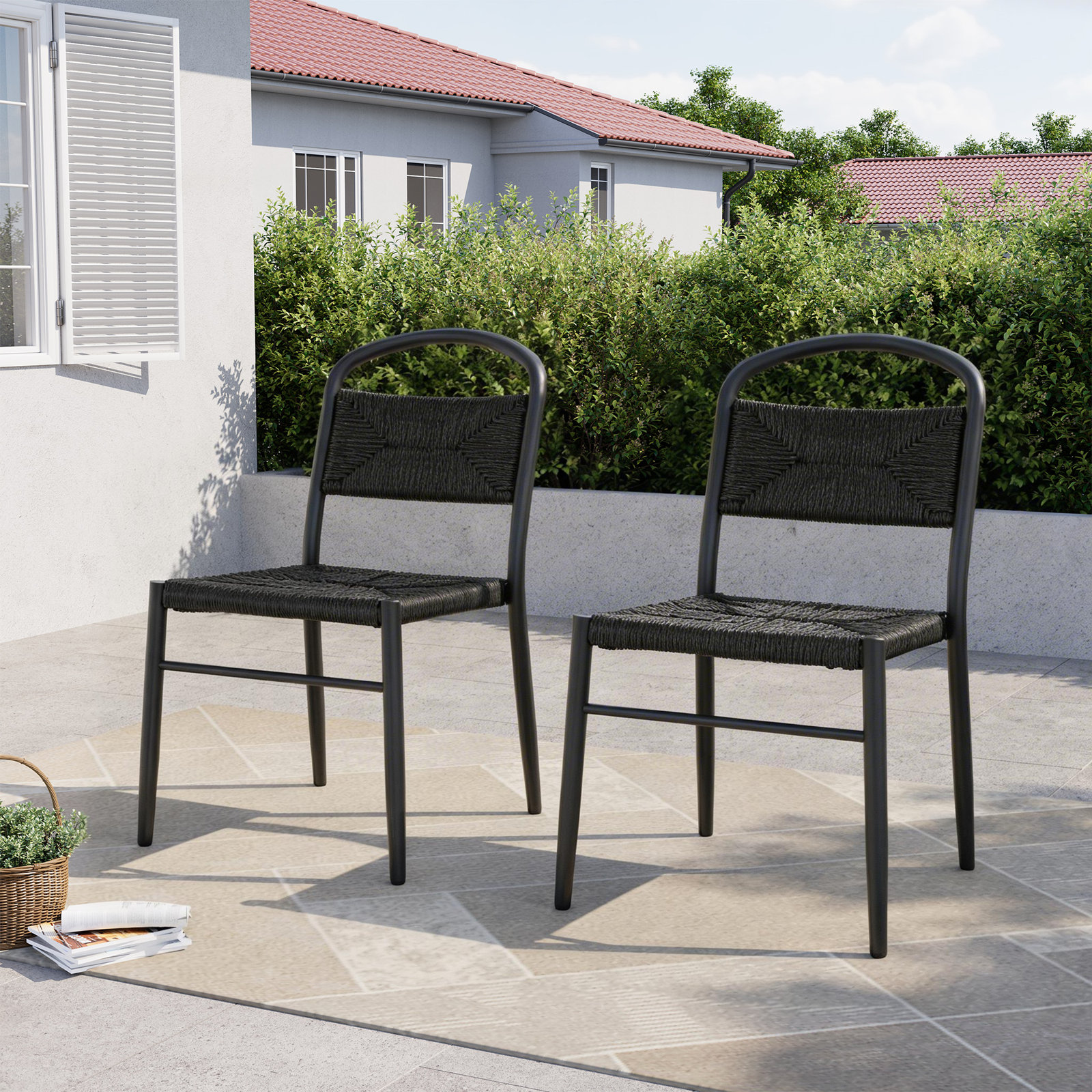 Spearman Wicker & Aluminum Patio Dining Chairs, Black Wicker