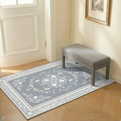 Tapis antidérapant 2 pi x 3 pi TPE, motif floral cachemire, GreigeGreige