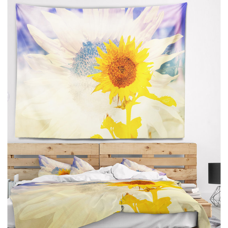 Tapisserie floral à double exposition à fleurs jaunes, H 32 po x l 39 po