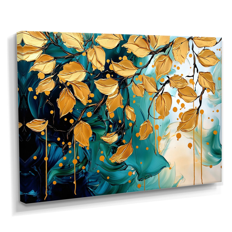 Décoration murale émeraude étreinte dorée I - feuilles, H 12 po x l 20 po, Toile tendue, Ne s’applique pas