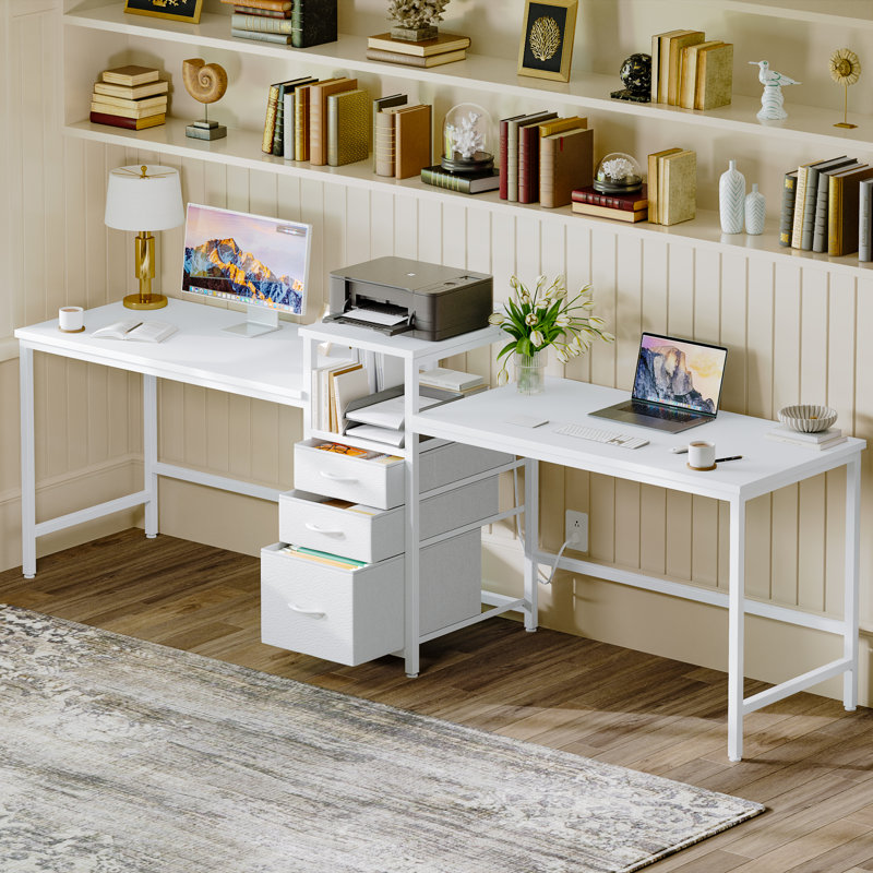 Bureau d'ordinateur l 94 po Melaniece, Blanc / blanc