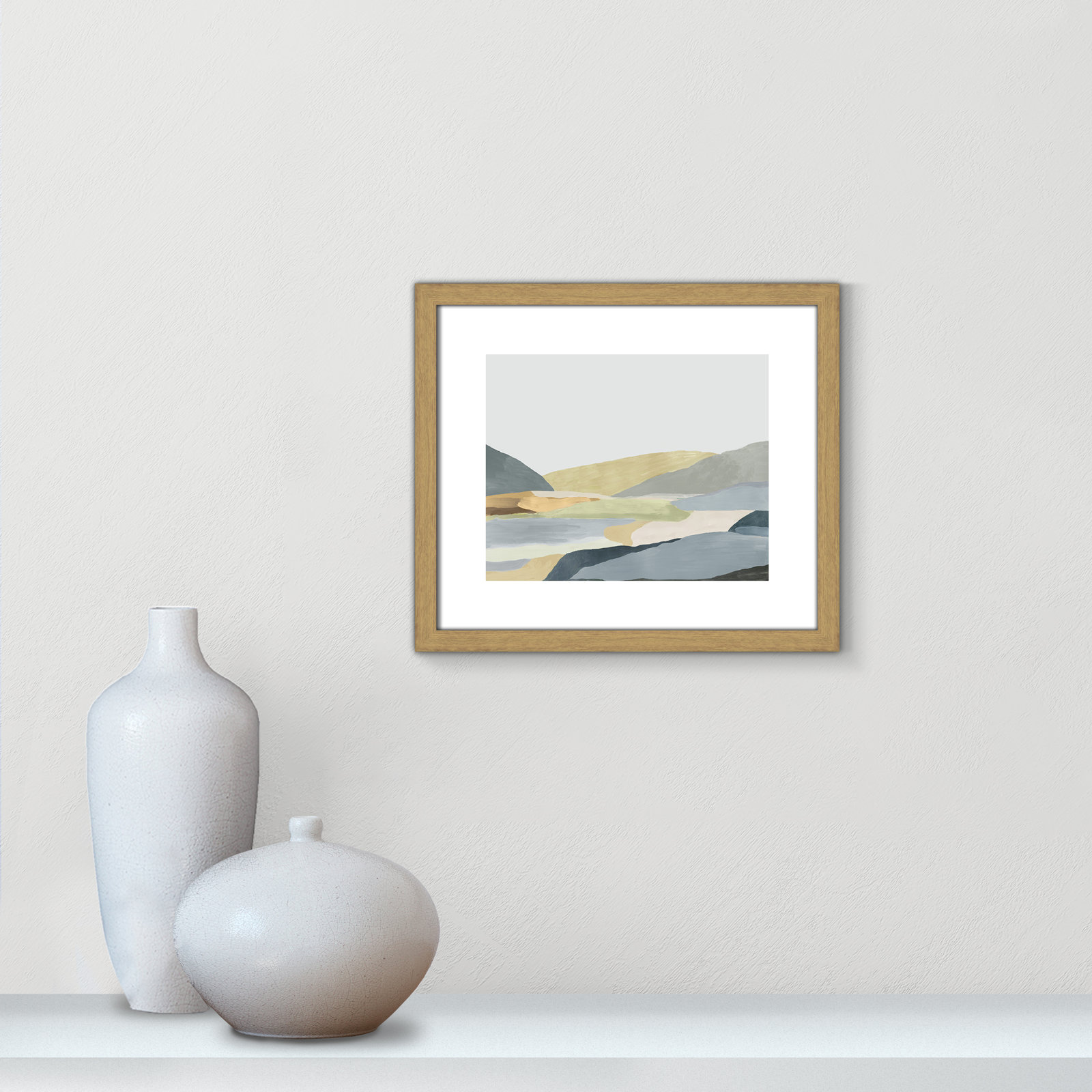Blair "Warm Hills II" Painting, 13" H x 15" W x 0.75" D, Beige Framed Paper
