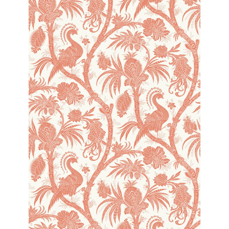 Oriana Balinese Peacock Smooth Wallpaper Roll, Mandarin