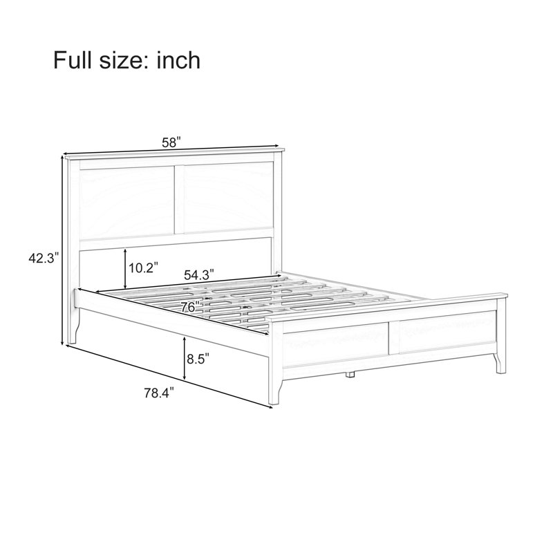 Structure de lit double moderne en bois massif blanc avec tête de lit améliorée, support de lattes robuste et aucun sommier tapissier requis