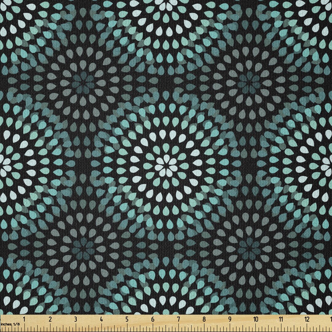 Stoff als Meterware, Retro Blumenmotive, Ikat, Teal Schwarzweiss