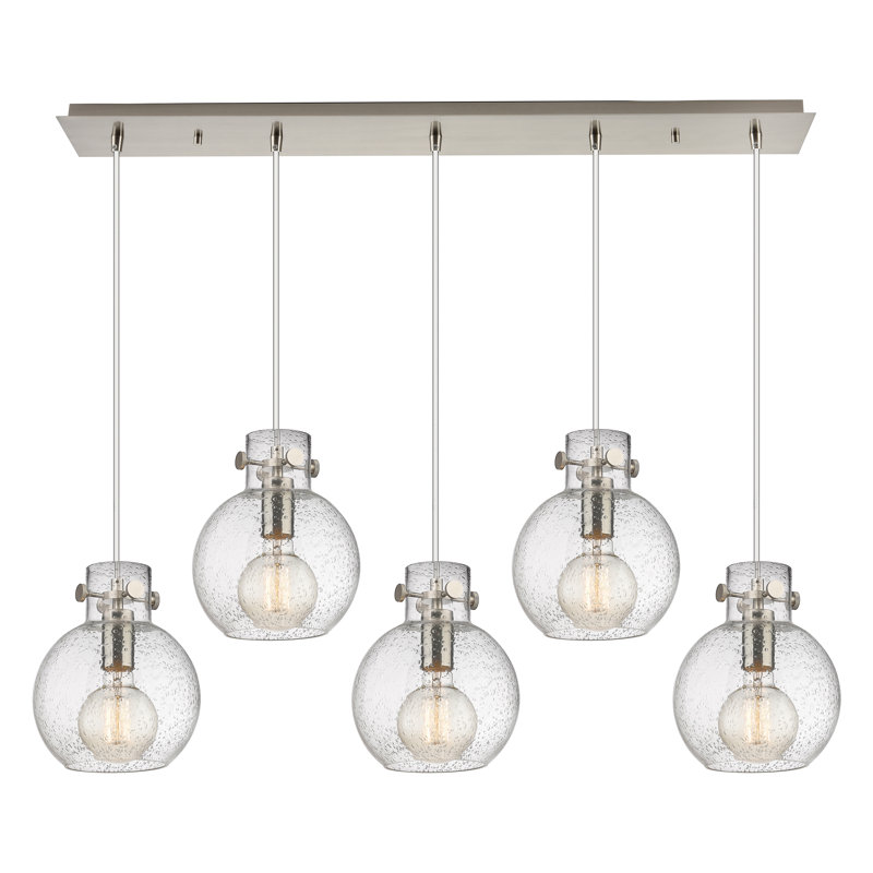 Luminaire suspendu sphère 5 lumières Amrith, Bullé, Nickel satiné brossé