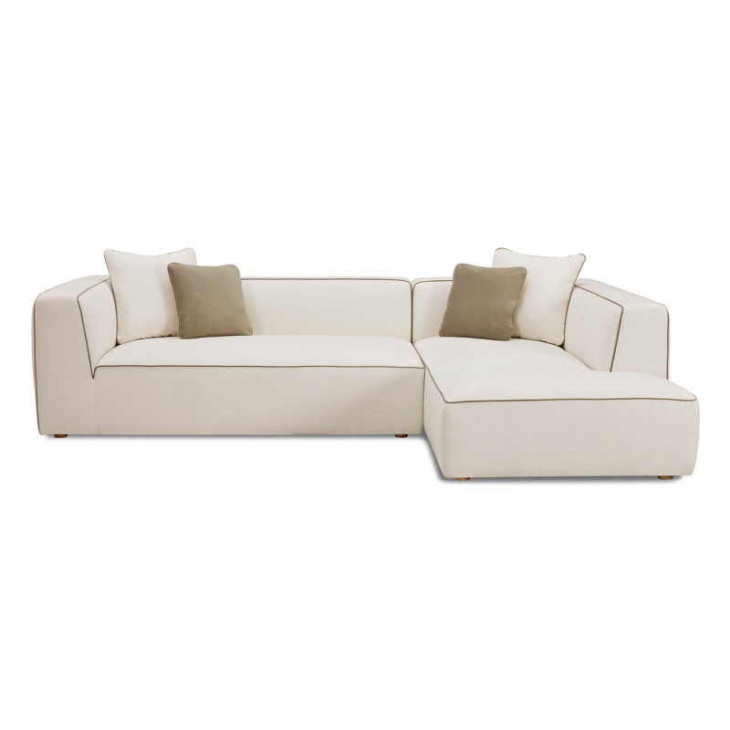 Cream Linen Sectional, Right Hand Facing