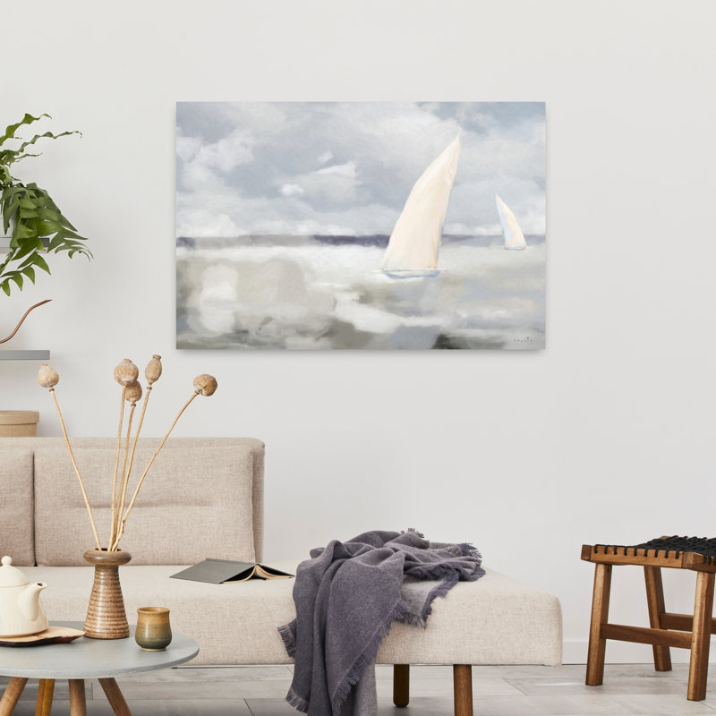 Voile sur la mer, art abstrait de paysage côtier, H 36 po x l 24 po