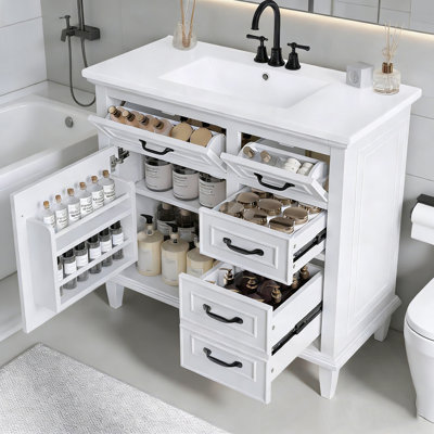Bathroom Vanity with Sink, Flip Drawers and Adjustable Shelf
