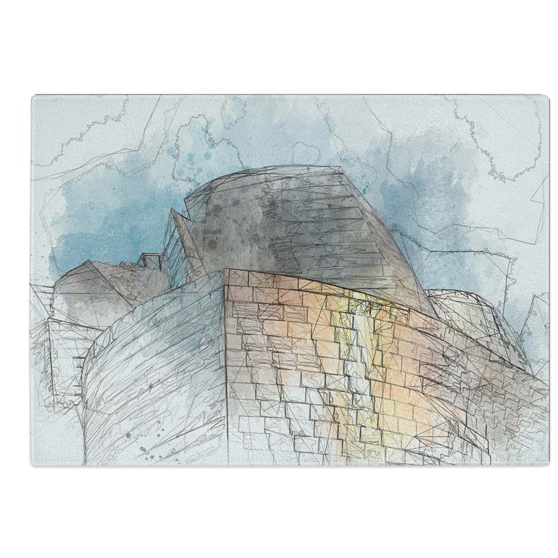 Tempered Glass Architecture Sketch Vol.20 Chopping Board, 28.5 cm W x 20 cm L