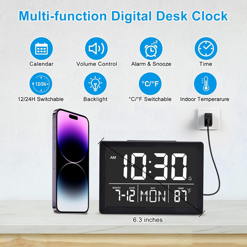 Amigco Digital Electric Tabletop Clock with Alarm Black
