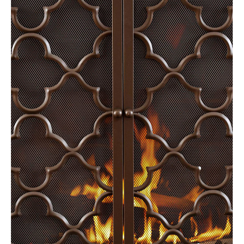 Grand écran de foyer géométrique avec portes, Étain, H 33 po x l 44 po x P 5 po