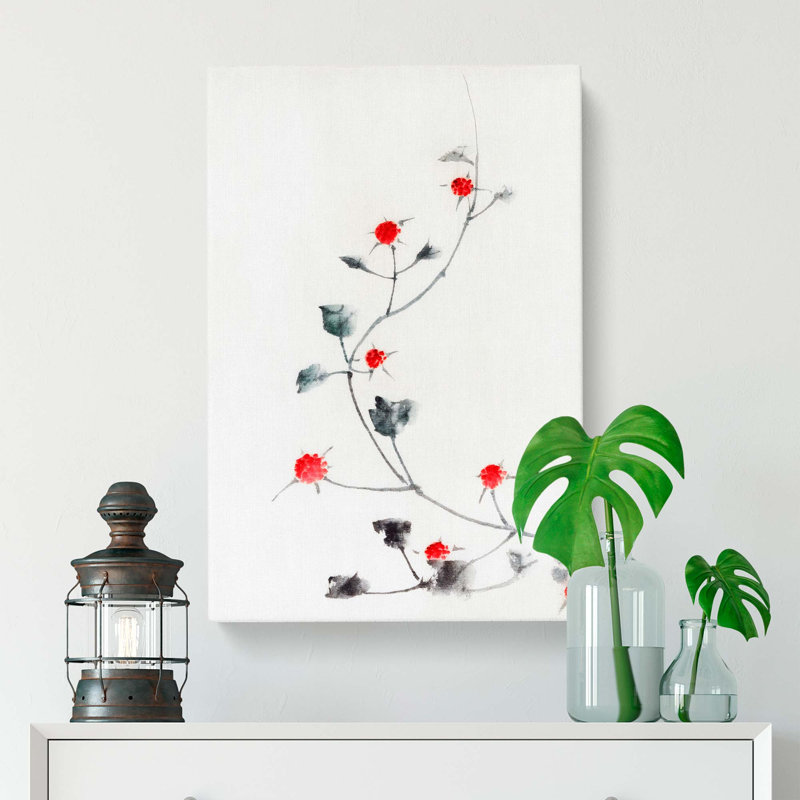Small Red Blossoms On A Vine by Katsushika Hokusai - Wrapped Canvas, 50cm H x 35cm W x 3cm D