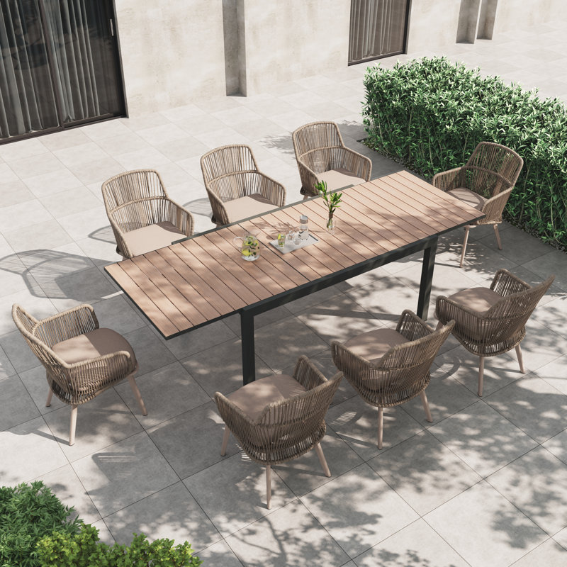 Ensemble repas extérieur pour 8 personnes avec coussins 8 personnes, Beige