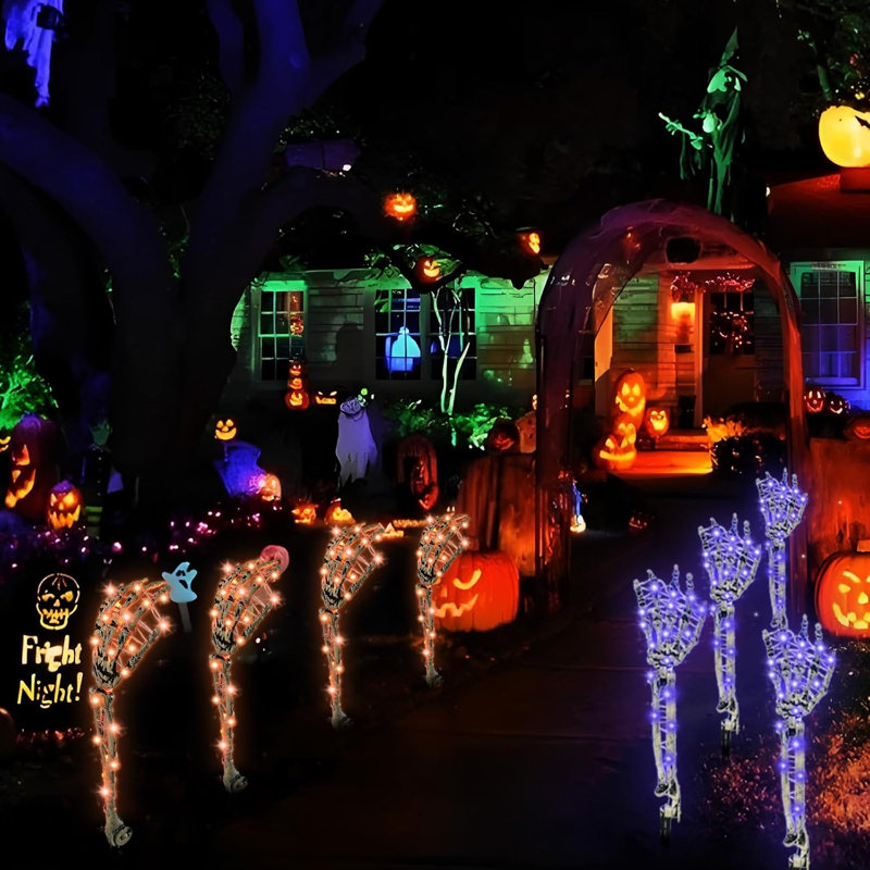 Ensemble de 4 piquets de squelette décoratifs d'Halloween pour l'intérieur et l'extérieur, étanches