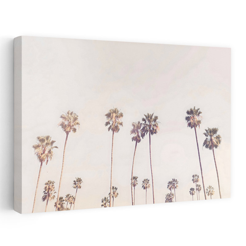 «Sunny Cali Palm Tress», art mural contemporain abstrait, H 32 po x l 48 po