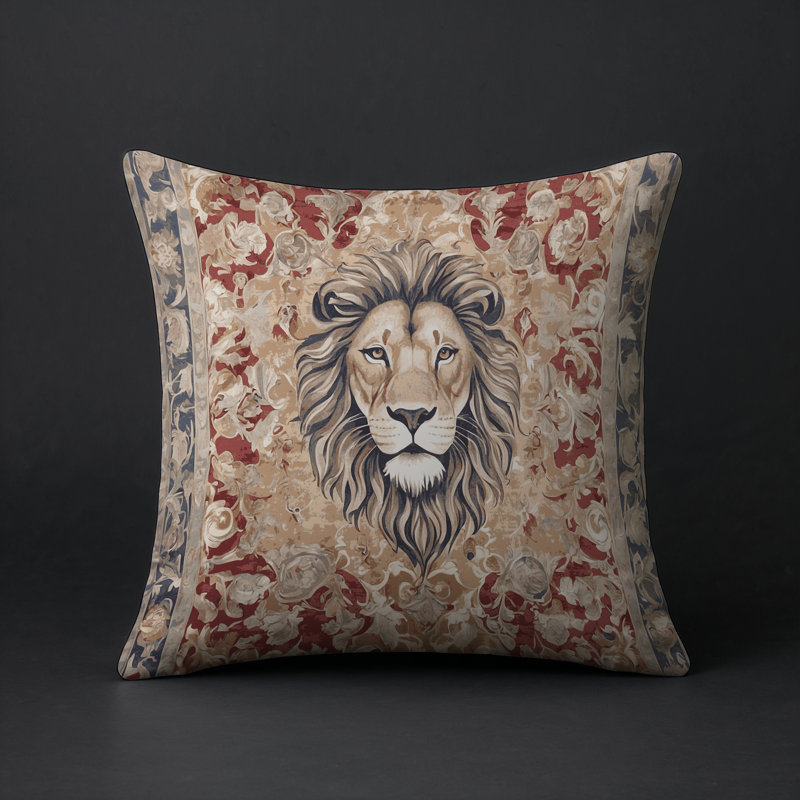 Coussin décoratif intérieur / extérieur gris Modern Modern, Carré 16 po, Gris / rouge / bleu oriental