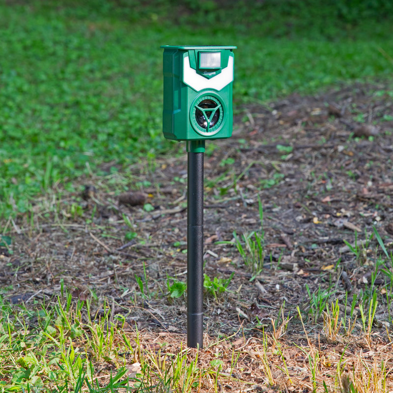 Solar Ultrasonic Animal Repeller with Flame Light and Pole