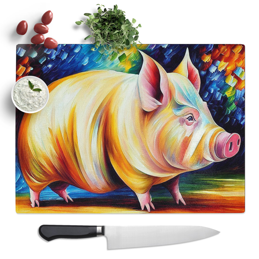 Pig Painting Vol.2 Abstract  Glass Chopping Board