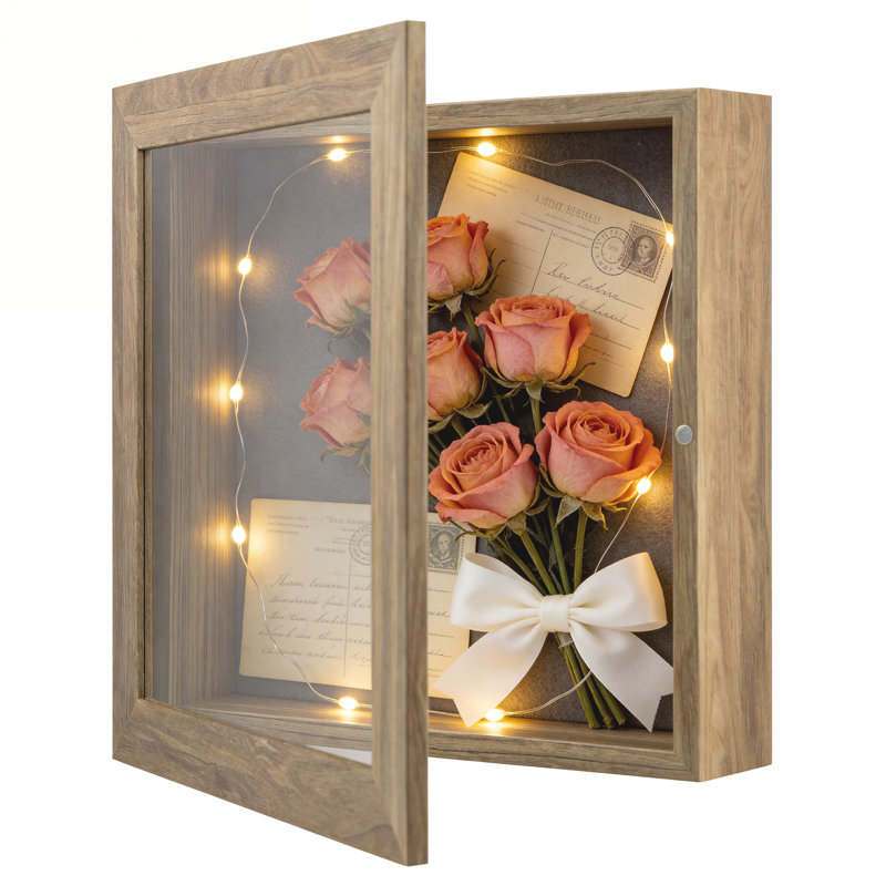 Shadow Box Frame, Tabletop & Wall Mount Storage Display, Light Brown, 11" x 11"