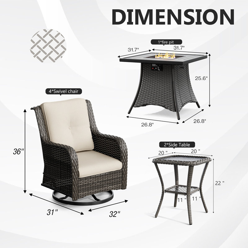 4-Person Seating Group With Fire Pit And Cushions, Beige
