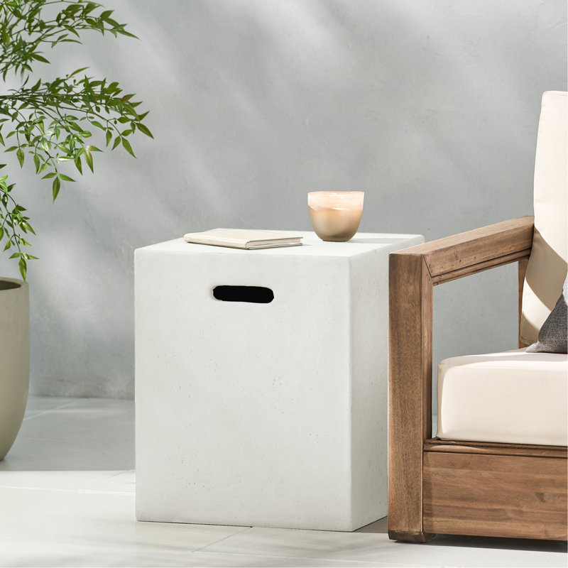 Table d'appoint blanche 16 x 20 pouces en tant que support de réservoir, conception moderne, béton léger, support en métal massif, aucun assemblage requis, convient à un décor