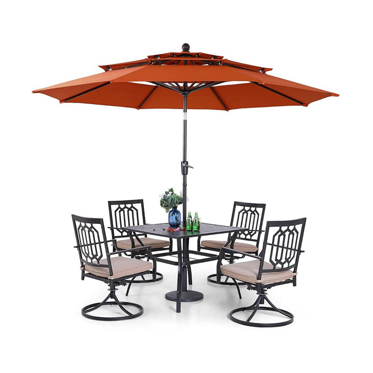 Bavan Square 4 - Person 37" Long Dining Set with Cushions and Umbrella