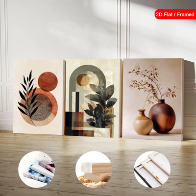 Geometric Plant 3-Piece Canvas Print for Elegant Living Room Home Decor