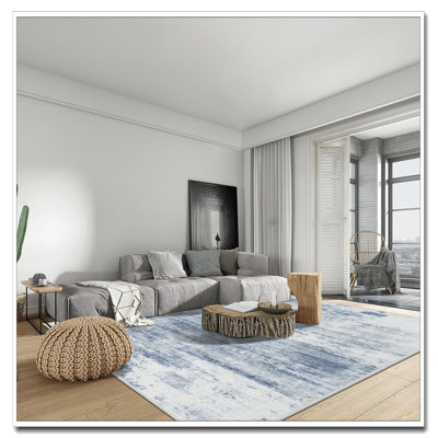 Tapis lavable 9 x 12 po, tapis d'intérieur moderne antidérapant doux et antidérapant, tapis sans perte de poils pour le salon, la chambre à coucher, la salle à manger, la ferme, la chambre de bébé, le bleu et le blanc