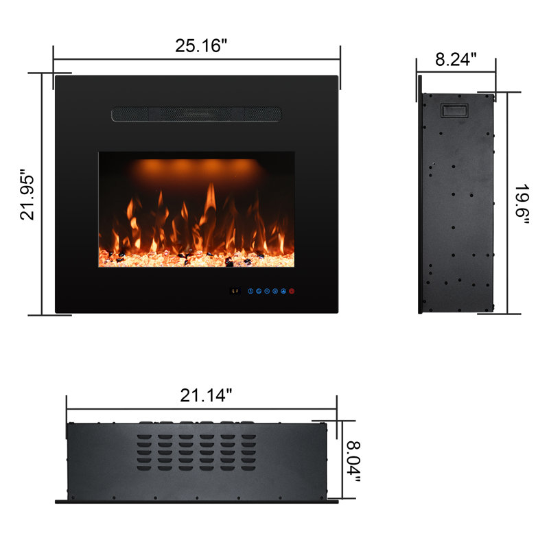 Abdualeem Electric Fireplace Insert with 5120 BTU, 19.6" H x 25" W x 8" D