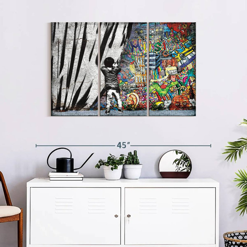 Ensemble de 3 musiques musicales derrière le rideau sur toile, H 24 po x l 38 po x P 1,25 po