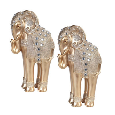 «2-PC Set» ICE ARMOUR 9,5 po de long éléphant debout avec gemme éléphant mince en or et argent