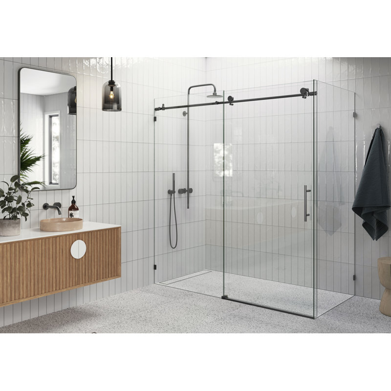 Nova 72 in. x 36 in. x 78 in. 90-degree Fully Frameless Sliding Glass Shower Enclosure, Matte Black
