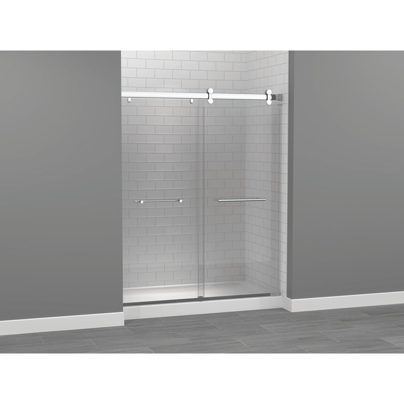 Porte de douche sans cadre avec porte de contournement avec l 60 po x H 74,5 po Exploria, Chrome