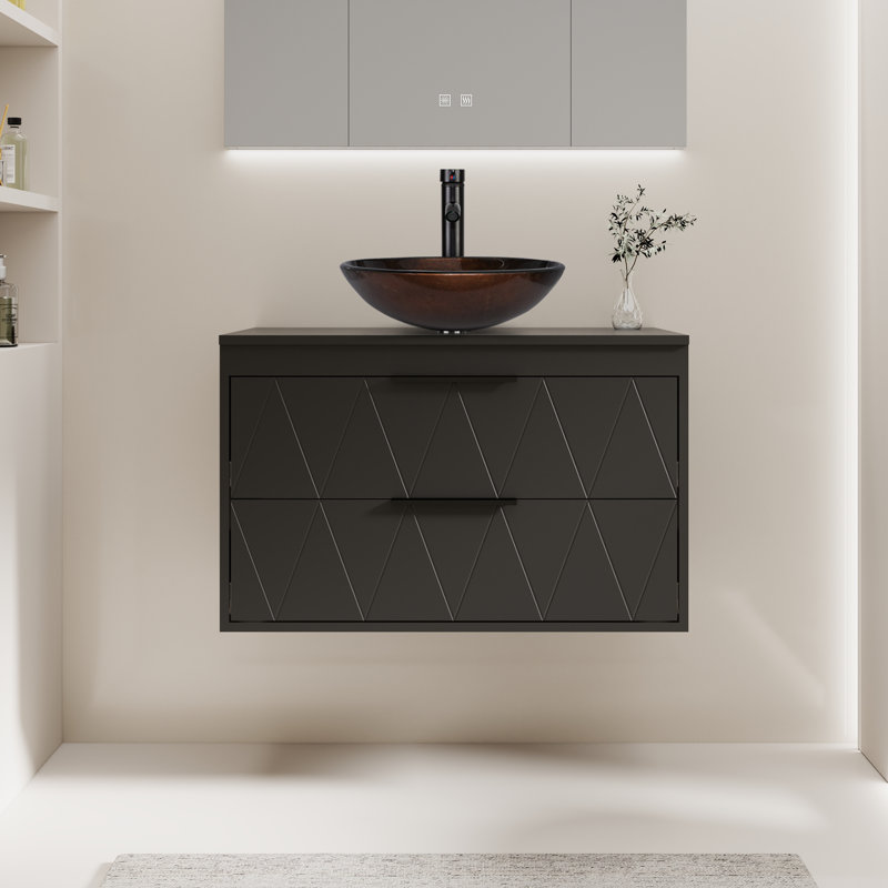 Meuble-lavabo mural avec lavabo vasque 30 po Sharee, Noir
