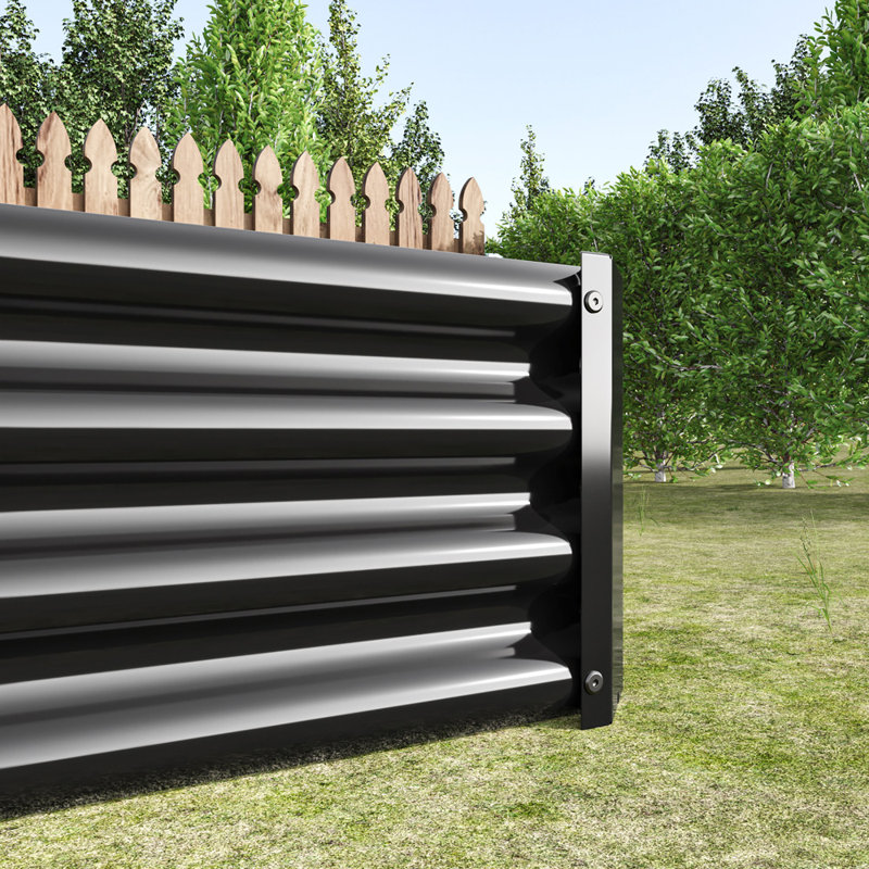 Metal Corrugated Iron Raised Garden Bed for Outdoor Plants, Vegetables, and Flowers, Black, 11.81" H x 47.24" W x 24" D