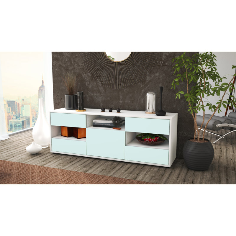 Yarger TV Stand, Light Blue / Matte White