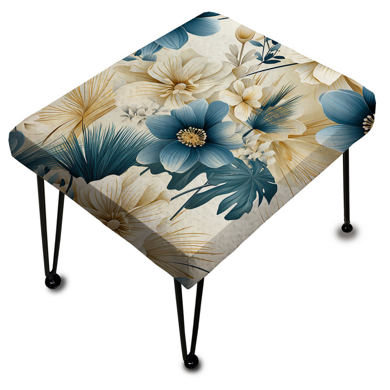Beige And Blue Escape Flowers I - Floral Rectangle Ottoman