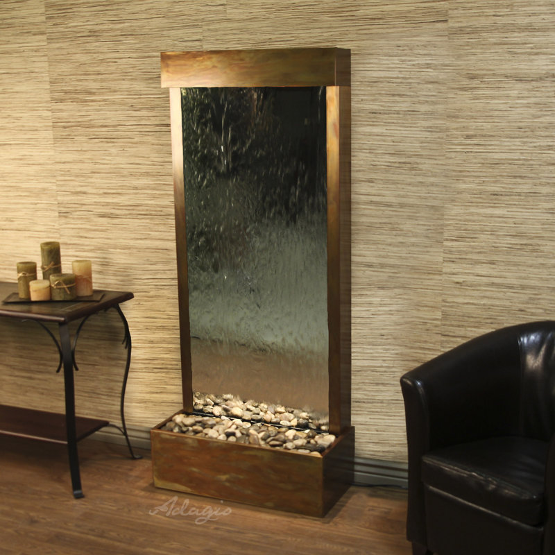 Harmony River Fountain with Light, Rainforest Green Marble, Rustic Copper
