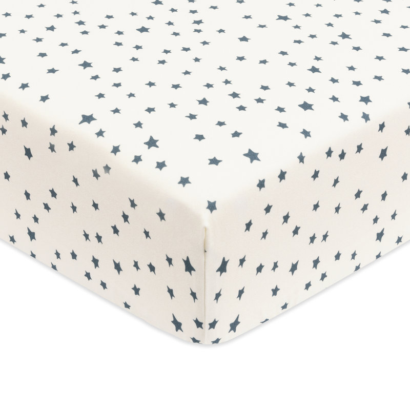 Crib Sheet in GOTS Certified Organic Brushed Cotton, Ivory with Navy Stars