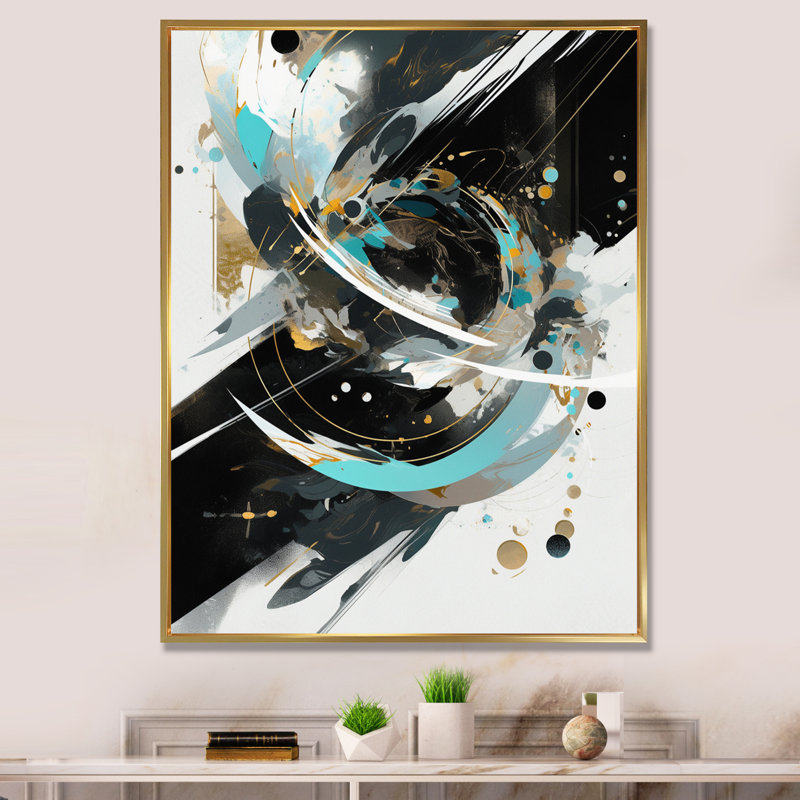 «Green White Cubist Kaleidoscope II», reproduction sur toile, Cadre flottant doré, H 32 po x l 24 po x P 1 po