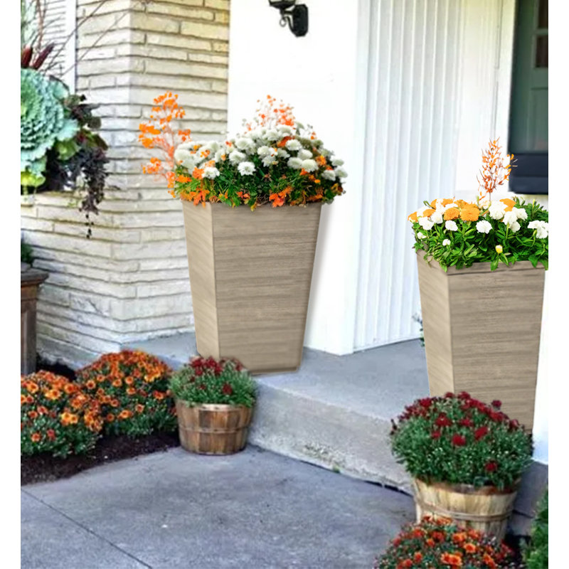 Emsco Tall Accent Planters –  22.5" Tapered Resin Planters For Front Porch, Entryway, Patio & Garden, Set of 1