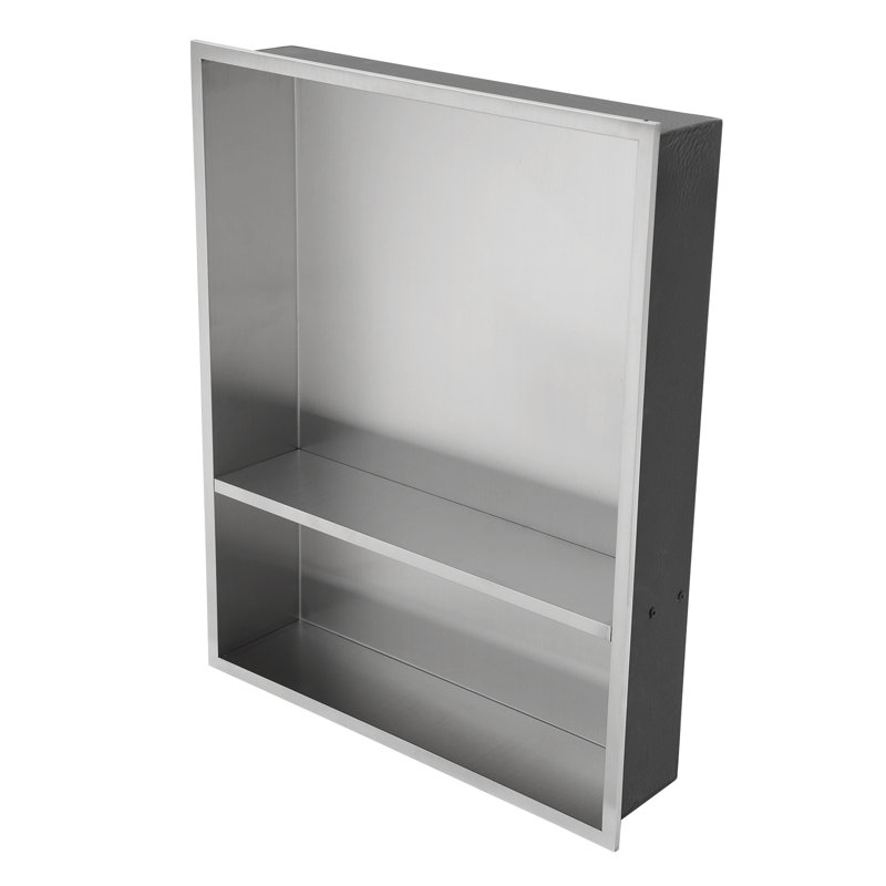 Niche de salle de bain en acier inoxydable, Nickel brossé, H 21 po x l 17 po x P 3,94 po