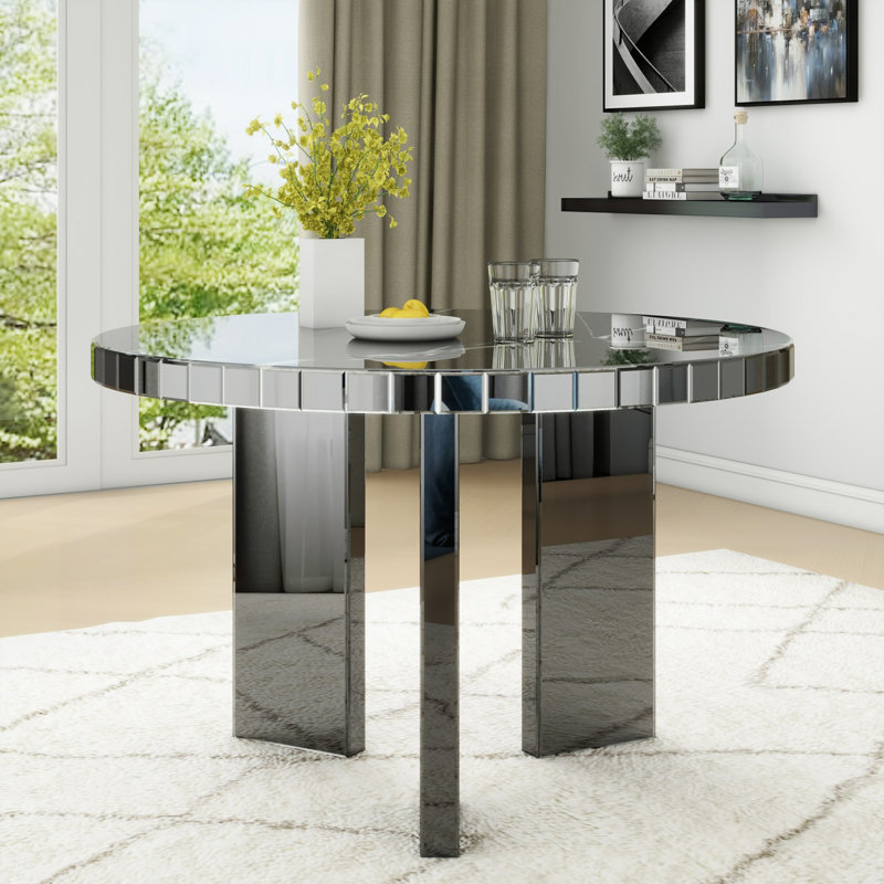 48" Round Faux Marble Mirrored Dining Table
