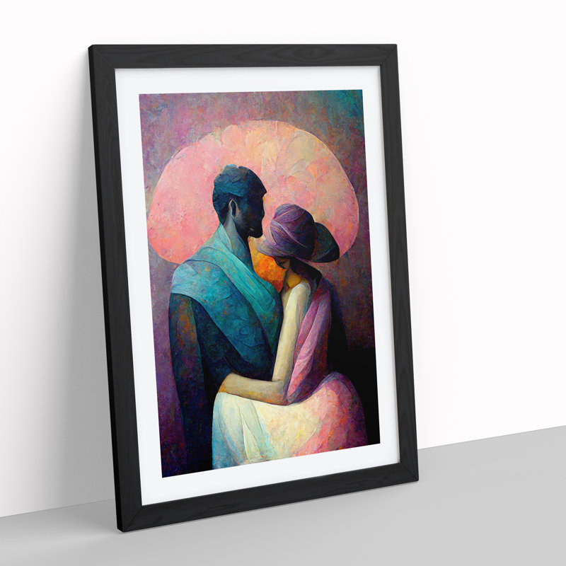 Man And Woman Abstract - Single Picture Frame Print, 64cm H x 46cm W x 2cm D, Black Framed