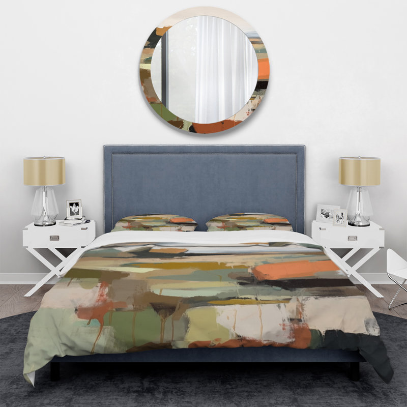 Ensemble de housse de couette en microfibre / polyester vert et beige Transcendant Reality III Bedding