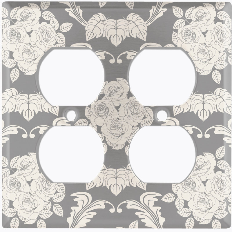 Patterned 2 - Gang Duplex Outlet Standard Wall Plate, Light Gray