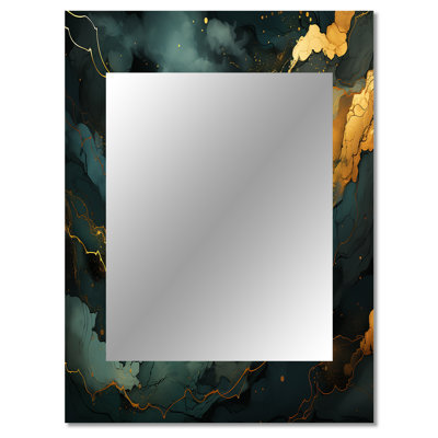 Gold and Green Abstract marble Aura III - Marble Mirror, Modern Unique Wall Mirror, Printed Metal Art