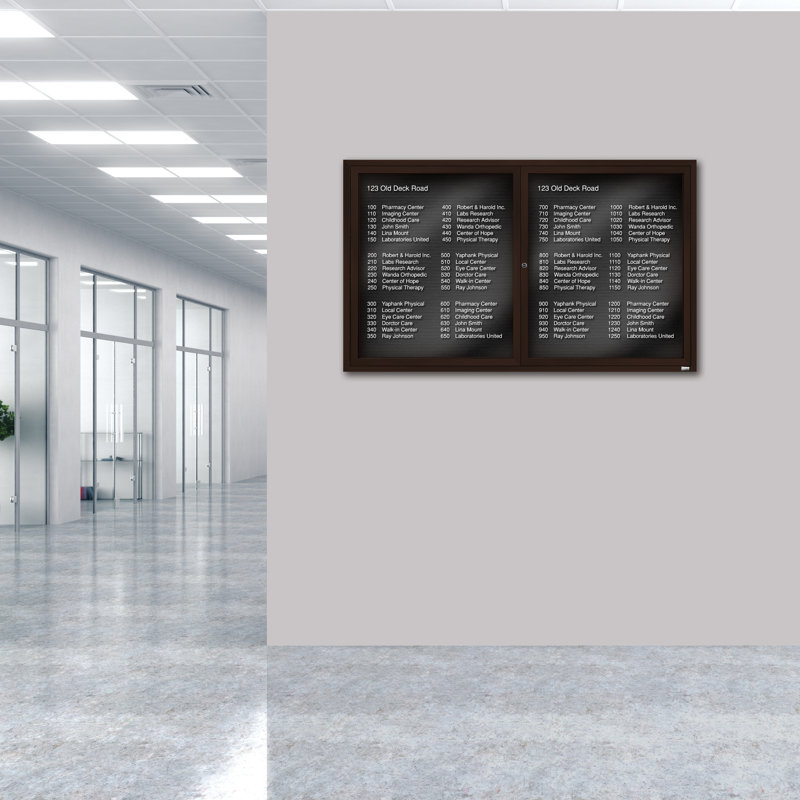 Tableau d'affichage mural fermé pour armoire d'annuaire, Bronze anodisé, Deux, H 36 po x l 60 po